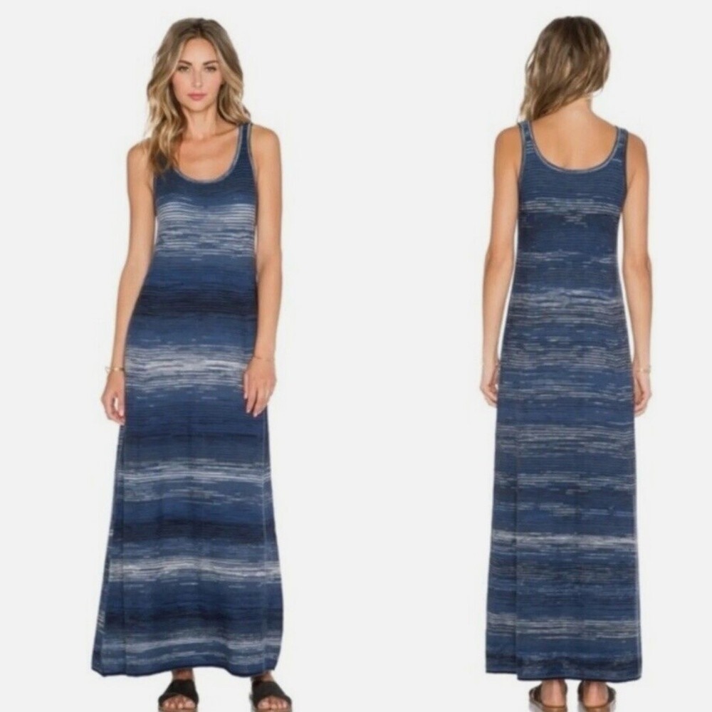 NEW Vince Striped Cotton Space Dye Maxi Dress LARGE Blue Vacation Loungewear